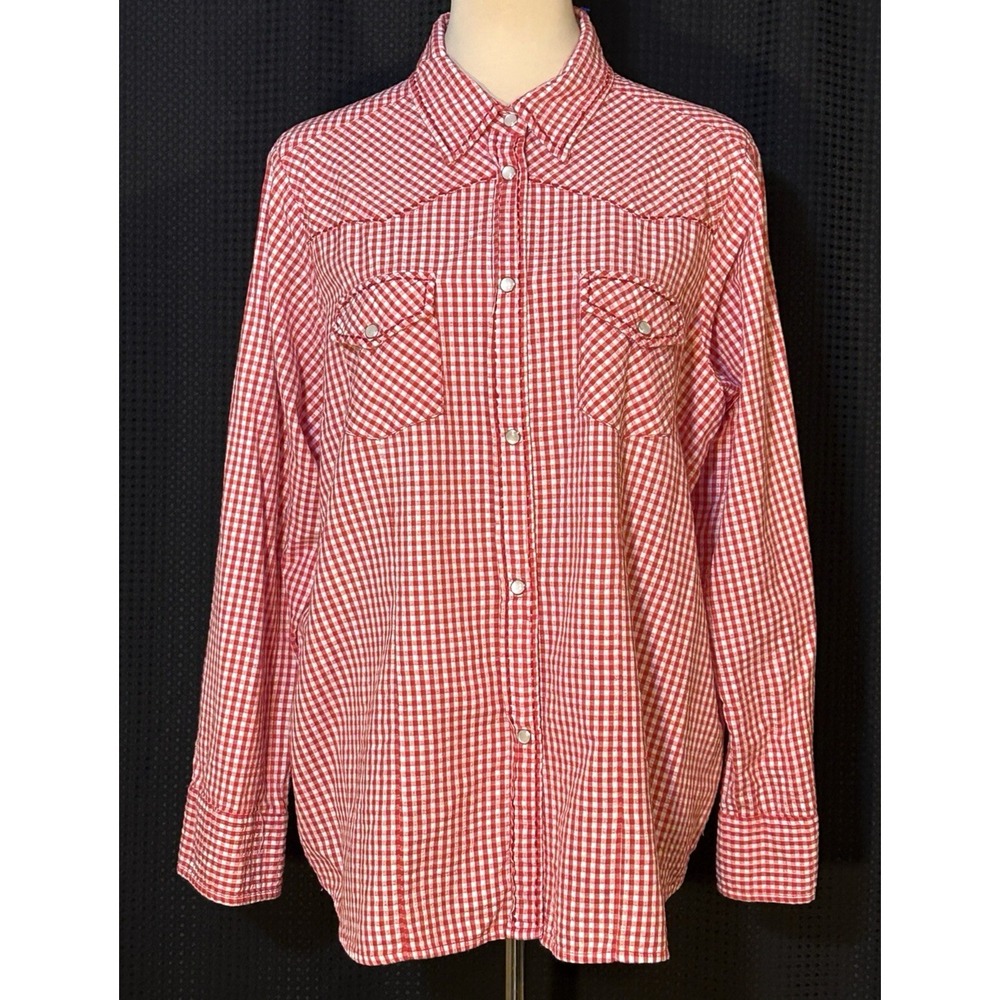 Back in The Saddle Womens Western Pearl Snap Classic Red White Plaid Shirt 1X